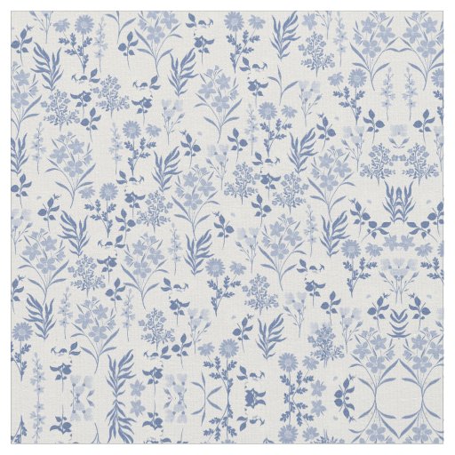 Blue Flowers Botanical Painting Fabric