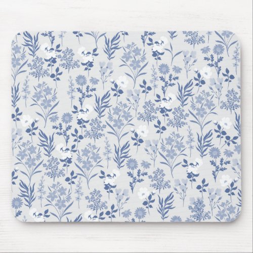 Blue Flowers Botanical Painting Mouse Pad