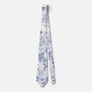 Blue Flowers Botanical Painting Neck Tie