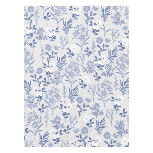 Blue Flowers Botanical Painting Tablecloth (Front)