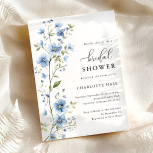 Blue Flowers Botanical Watercolor Bridal Shower Invitation