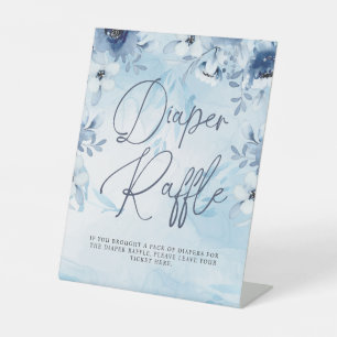 Blue Flowers Boy Baby Shower Diaper Raffle  Pedestal Sign
