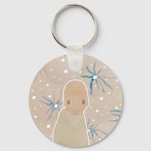 Blue flowers  button keychain (Front)