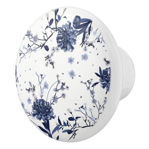 Blue flowers ceramic knob