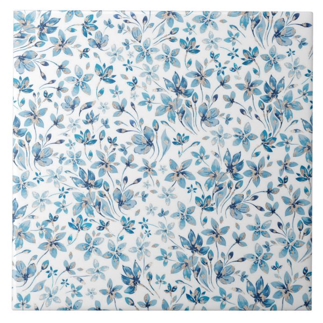 Blue Flowers Ceramic Tile (Front)