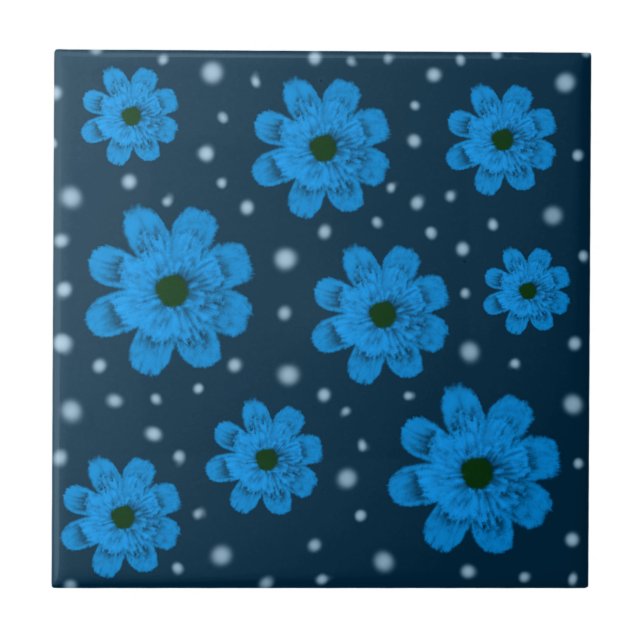Blue Flowers Ceramic Tile (Front)