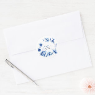 Blue flowers Chinoiserie boy floral Baptism Classic Round Sticker