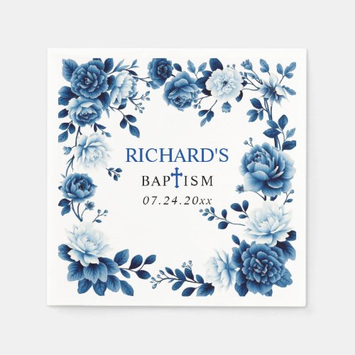 Blue flowers Chinoiserie floral boy Baptism 
