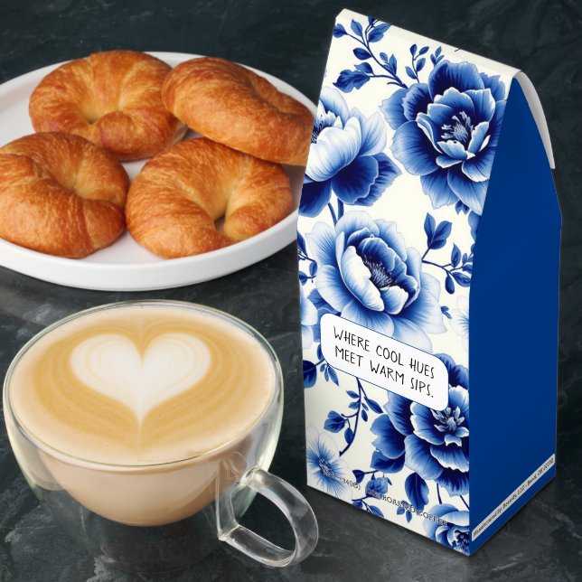 Blue flowers Chinoiserie floral pattern and quote Roasted Coffee (Breakfast)