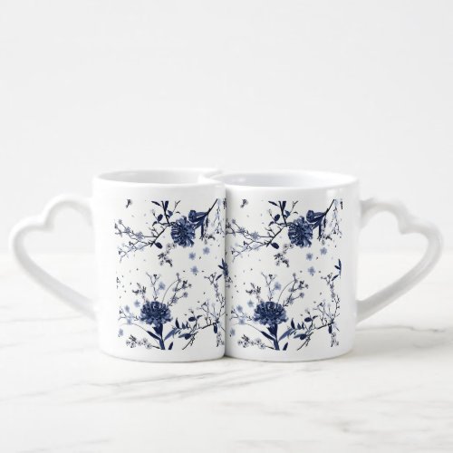 Blue flowers coffee mug set