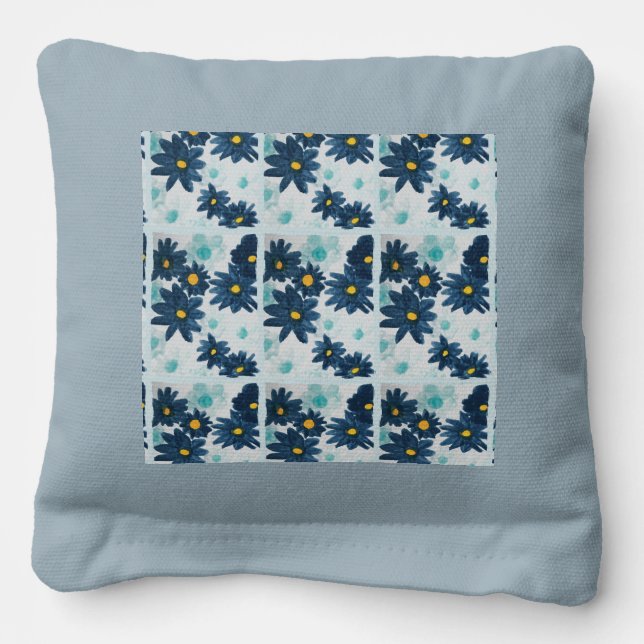 Blue flowers  cornhole bags (Front)