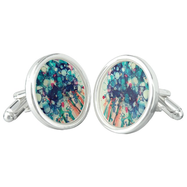 Blue flowers cufflinks (Angled)