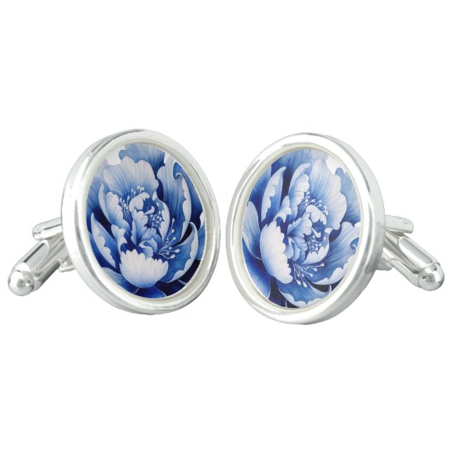 Blue flowers cufflinks (Angled)