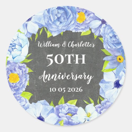 Blue Flowers Custom Anniversary Favor Tag