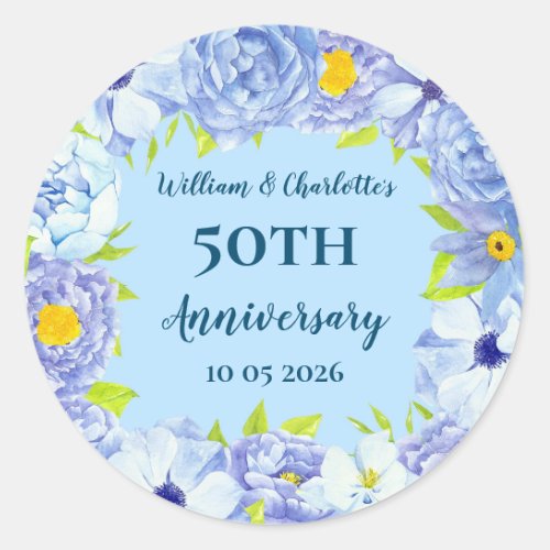 Blue Flowers Custom Anniversary Favor Tag