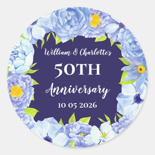 Blue Flowers Custom Anniversary Favor Tag