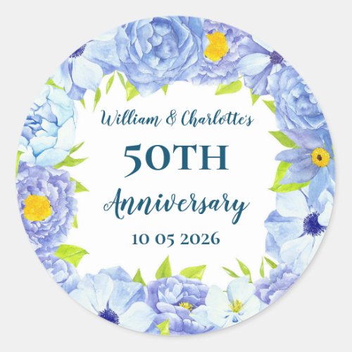 Blue Flowers Custom Anniversary Favor Tag