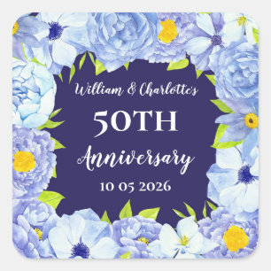 Blue Flowers Custom Anniversary Favor Tag