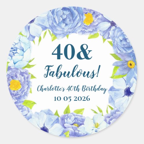 Blue Flowers Custom Birthday Favor Tag