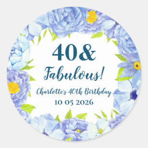 Blue Flowers Custom Birthday Favor Tag