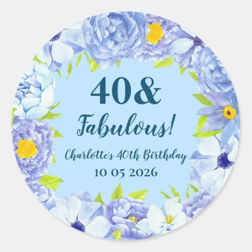 Blue Flowers Custom Birthday Favor Tag