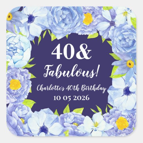 Blue Flowers Custom Birthday Favor Tag