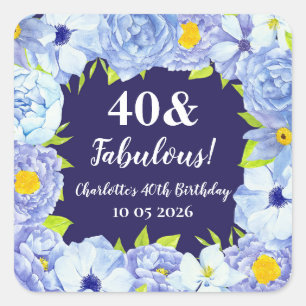 Blue Flowers Custom Birthday Favor Tag