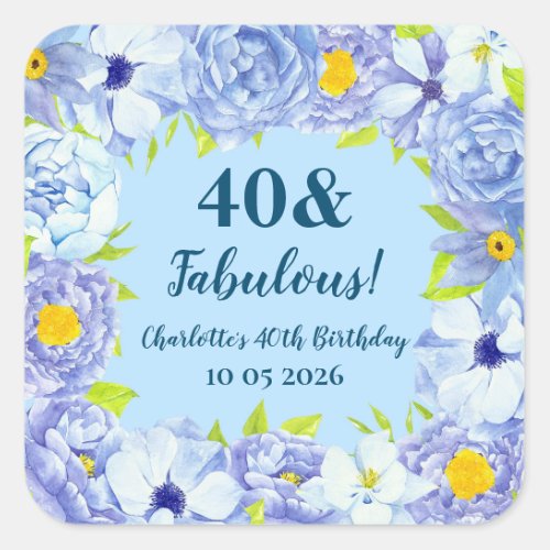 Blue Flowers Custom Birthday Favor Tag