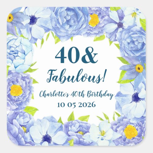 Blue Flowers Custom Birthday Favor Tag