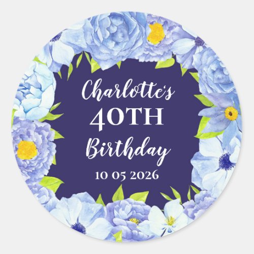 Blue Flowers Custom Birthday Favor Tag