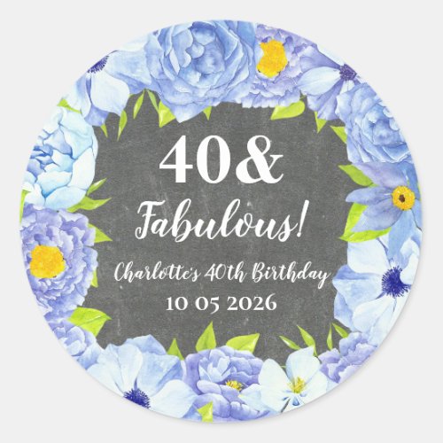 Blue Flowers Custom Birthday Favor Tag