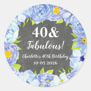 Blue Flowers Custom Birthday Favor Tag