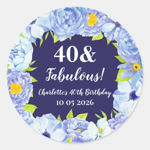 Blue Flowers Custom Birthday Favor Tag