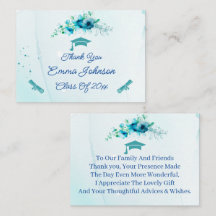 Blue Flowers Customized Graduation Thank You