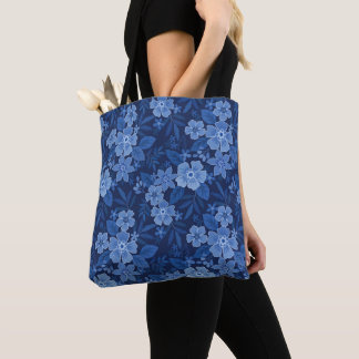 blue flowers dark blue tote bag