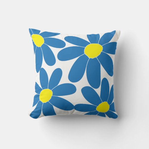 Blue flowers drawing throw pillow