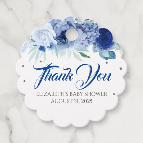 Blue Flowers Elegant Baby Shower Thank You Favor Tags