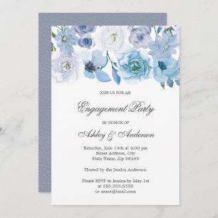 Blue Flowers Elegant Engagement Party Invitation