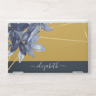 Blue Flowers Elegant Typography Personalized HP Laptop Skin