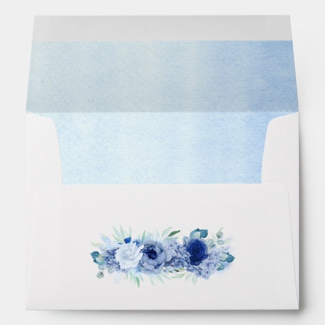 Blue Flowers Elegant Watercolor Envelope (Back (Bottom))