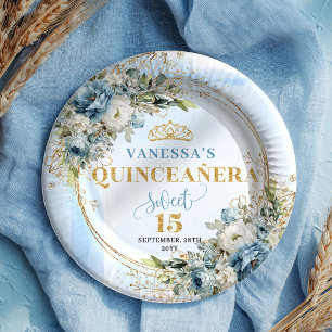 Blue Flowers Eucalyptus Gold Custom Quince Plates