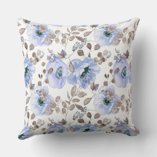 Blue Flowers Farmhouse Decor Throw Pillow
