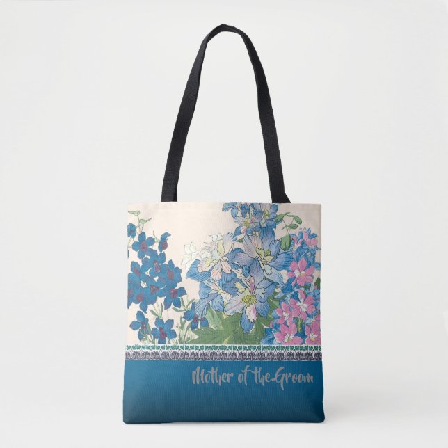 Blue Flowers Favorite Bridesmaid Gift Tote Bag (Front)