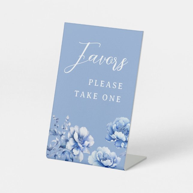 Blue Flowers Favors Pedestal Sign (Front)