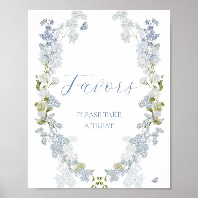 Blue Flowers Favors Sign (Front)