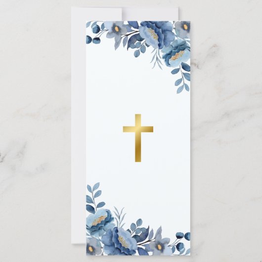Blue Flowers First Communion Bookmark in Spanish (Back)