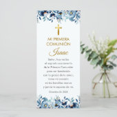 Blue Flowers First Communion Bookmark in Spanish (Standing Front)