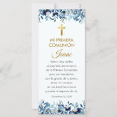 Blue Flowers First Communion Bookmark in Spanish (Front)