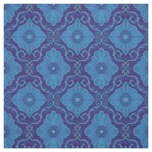 "Blue flowers” floral arabesque, handdrawn pattern Fabric