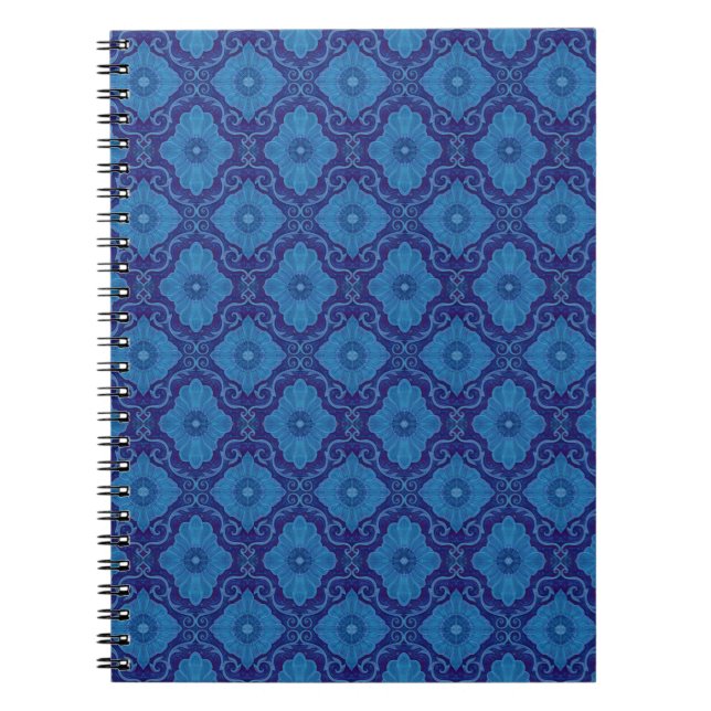 "Blue flowers” floral arabesque pattern Notebook (Front)
